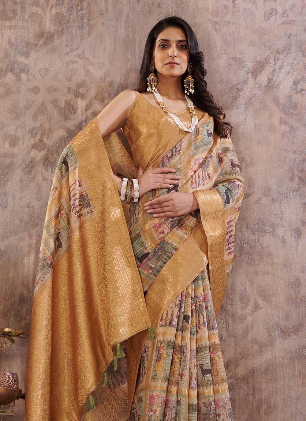 Designer Cotton Mustard Digital Print Saree