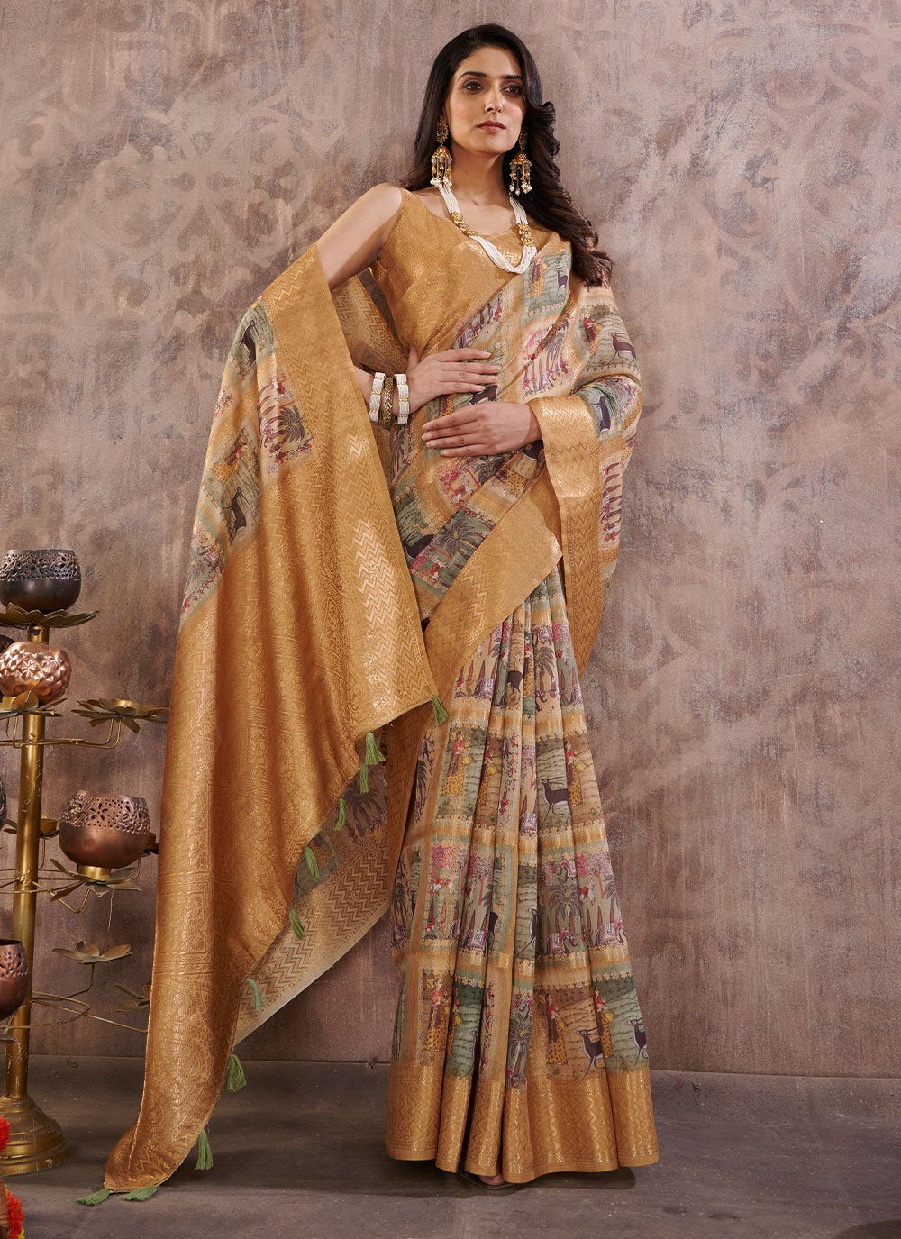 Designer Cotton Mustard Digital Print Saree