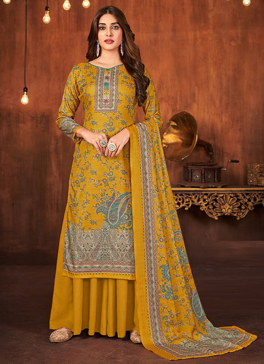 Salwar Suit Pashmina Mustard Diamond Salwar Kameez