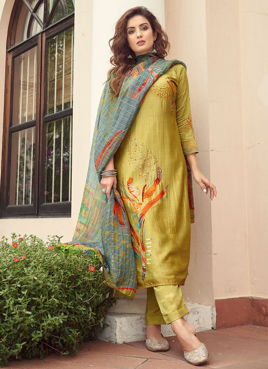 Salwar Suit Silk Viscose Mustard Digital Print Salwar Kameez