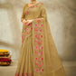 Contemporary Cotton Linen Mustard Embroidered Saree