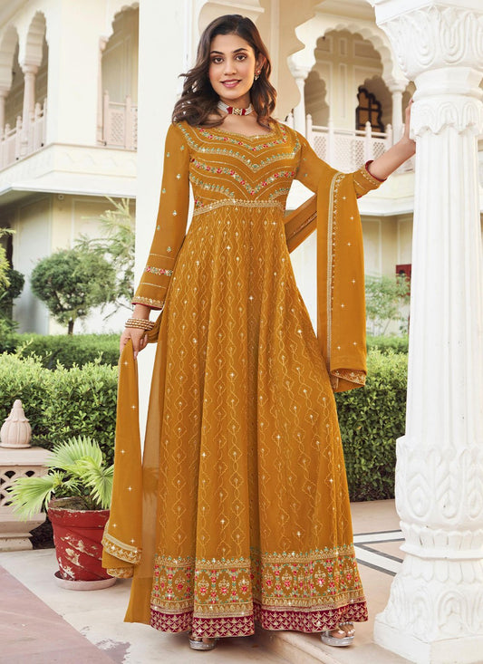 Salwar Suit Georgette Mustard Embroidered Salwar Kameez