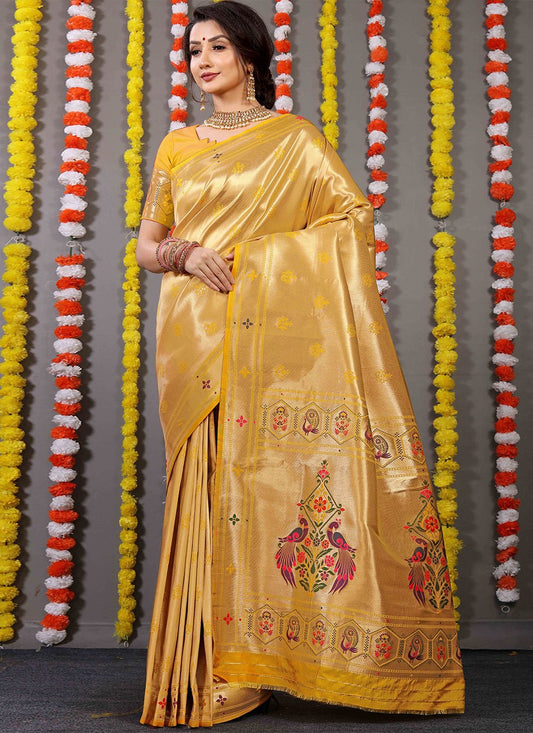 Classic Banarasi Silk Mustard Weaving Saree