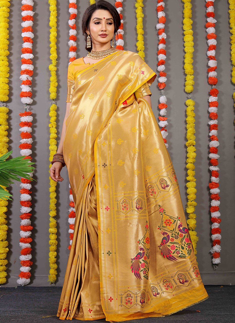 Classic Banarasi Silk Mustard Weaving Saree