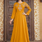 Designer Gown Muslin Mustard Embroidered Gown