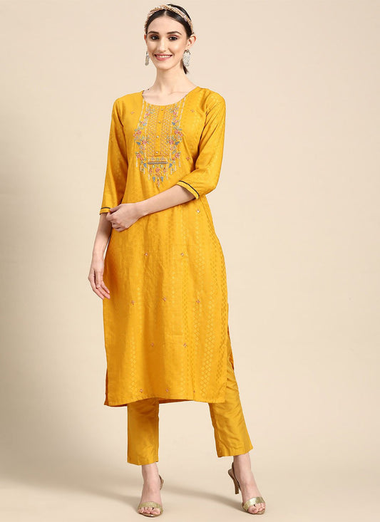 Casual Kurti Poly Rayon Mustard Embroidered Kurtis