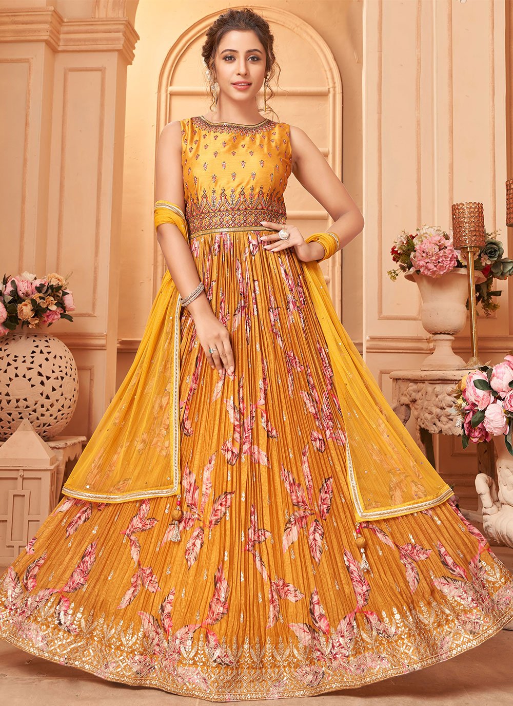 Salwar Suit Georgette Mustard Embroidered Salwar Kameez