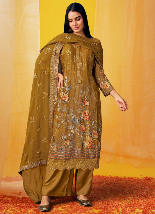 Salwar Suit Chiffon Mustard Embroidered Salwar Kameez
