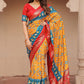 Classic Pure Dola Silk Mustard Foil Print Saree