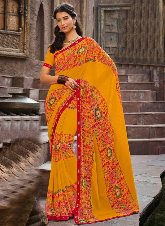 Classic Georgette Mustard Fancy Work Saree