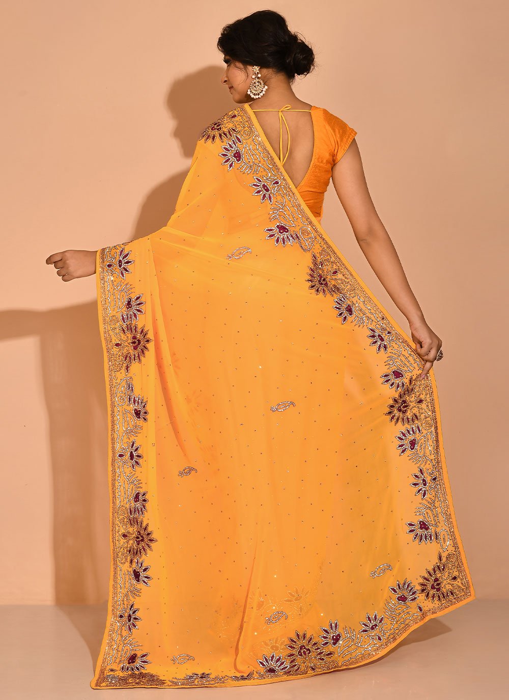 Trendy Saree Georgette Mustard Embroidered Saree