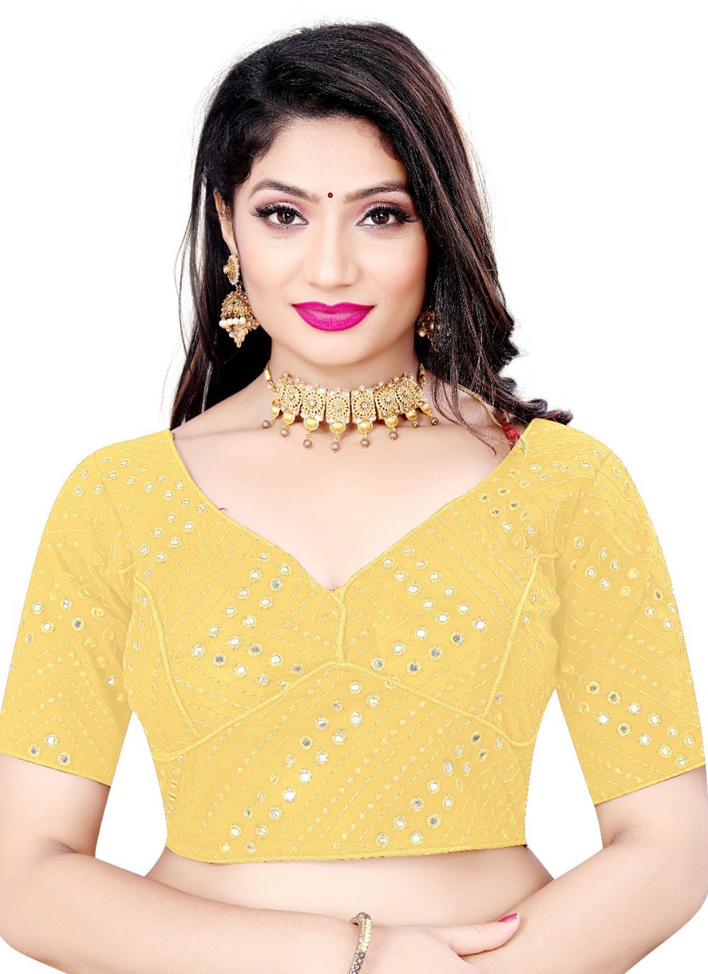 Designer Blouse Georgette Mustard Embroidered Blouse