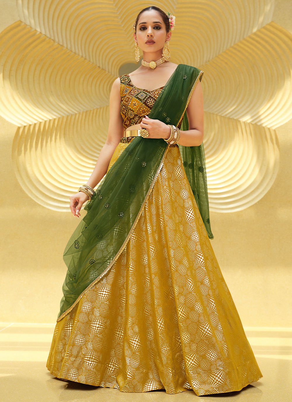 Readymade Lehenga Choli Georgette Mustard Embroidered Lehenga Choli