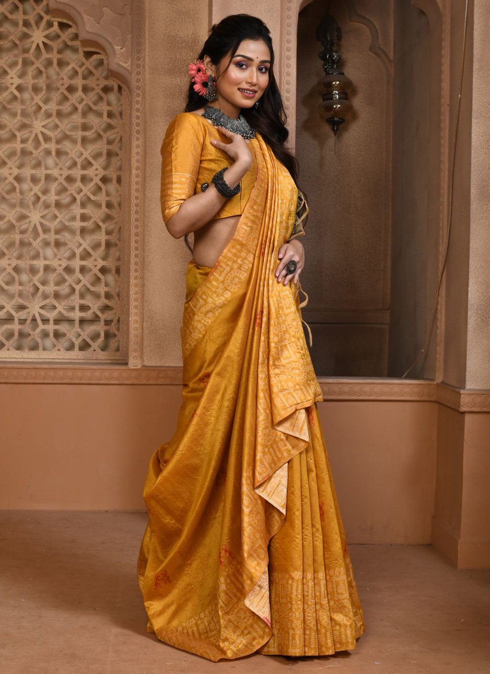 Trendy Saree Handloom Silk Mustard Woven Saree