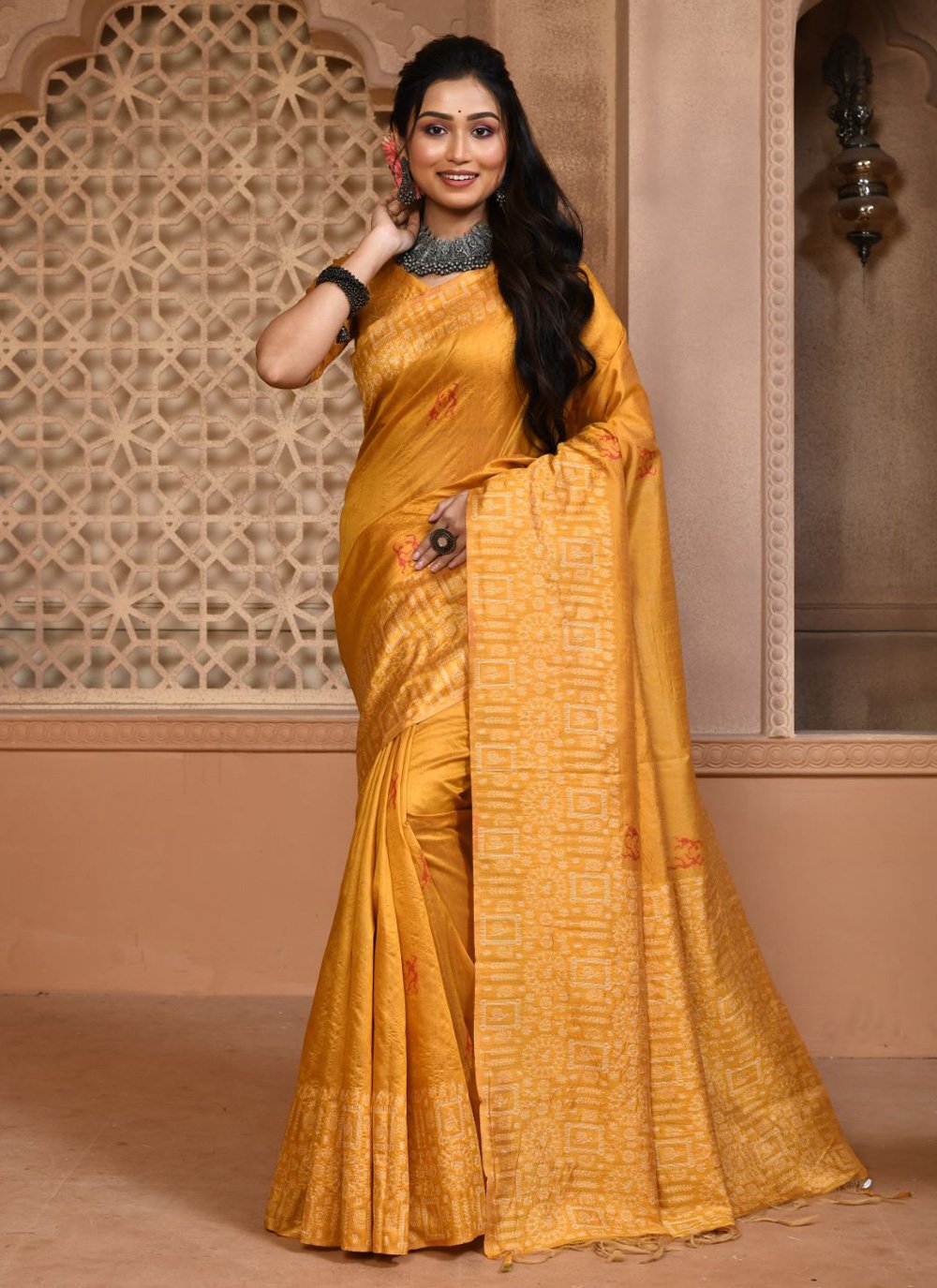 Trendy Saree Handloom Silk Mustard Woven Saree