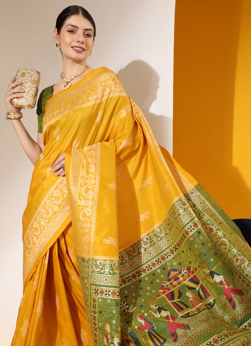 Trendy Saree Handloom Silk Mustard Woven Saree