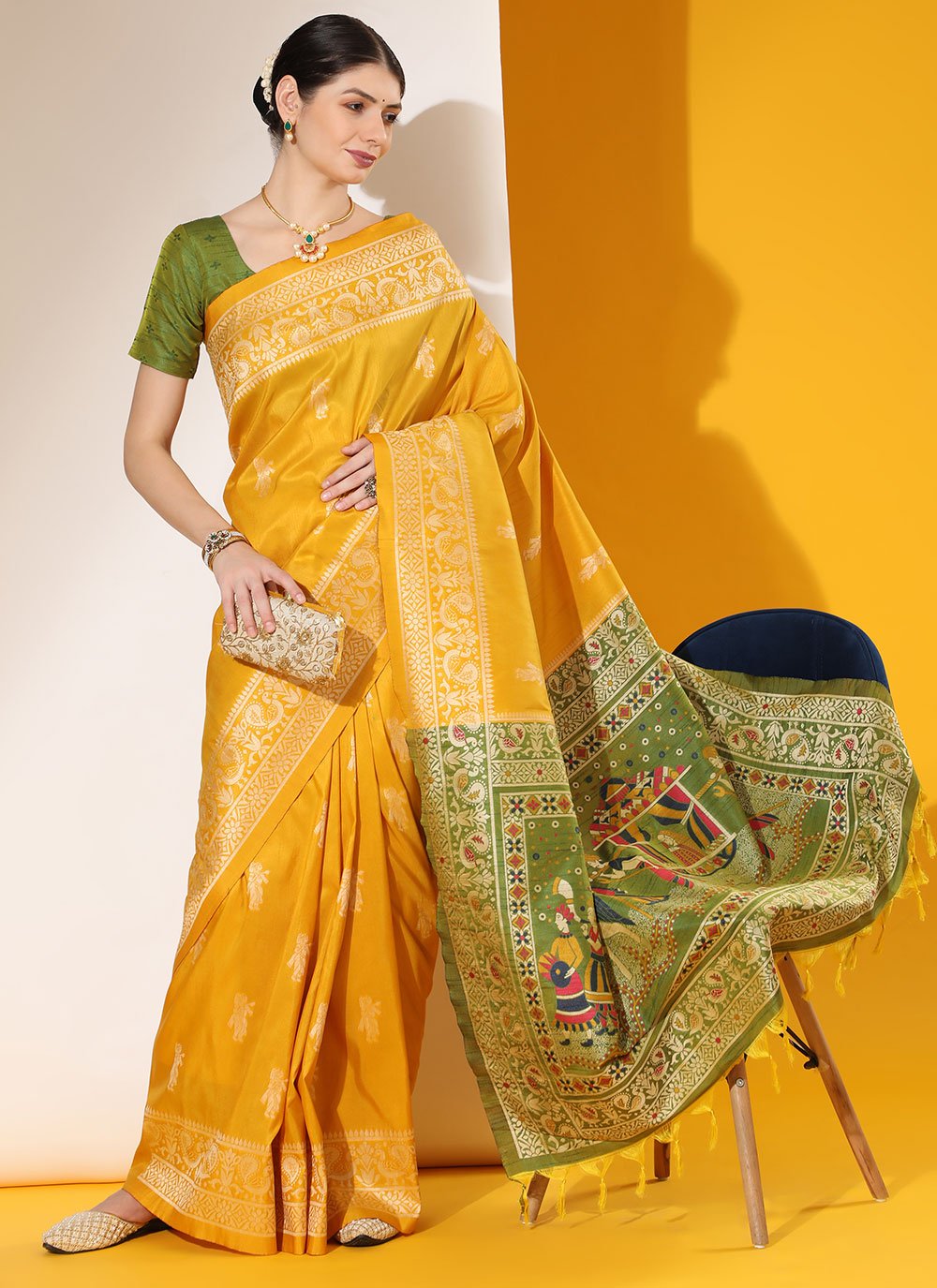 Trendy Saree Handloom Silk Mustard Woven Saree