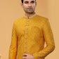 Indo Western Sherwani Fancy Fabric Mustard Hand Work Mens