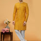 Indo Western Sherwani Fancy Fabric Mustard Hand Work Mens