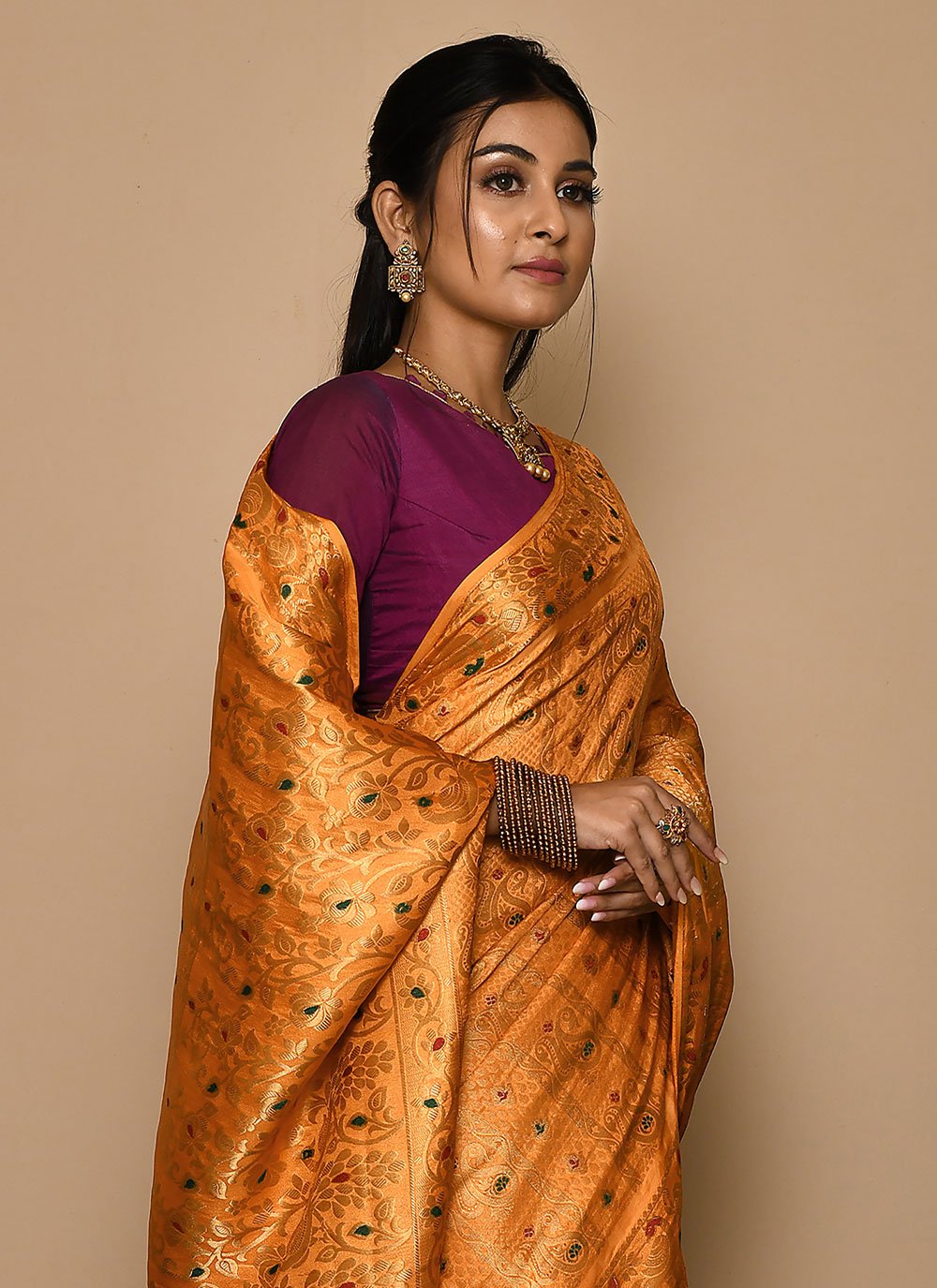 Classic Kanjivaram Silk Mustard Weaving Saree