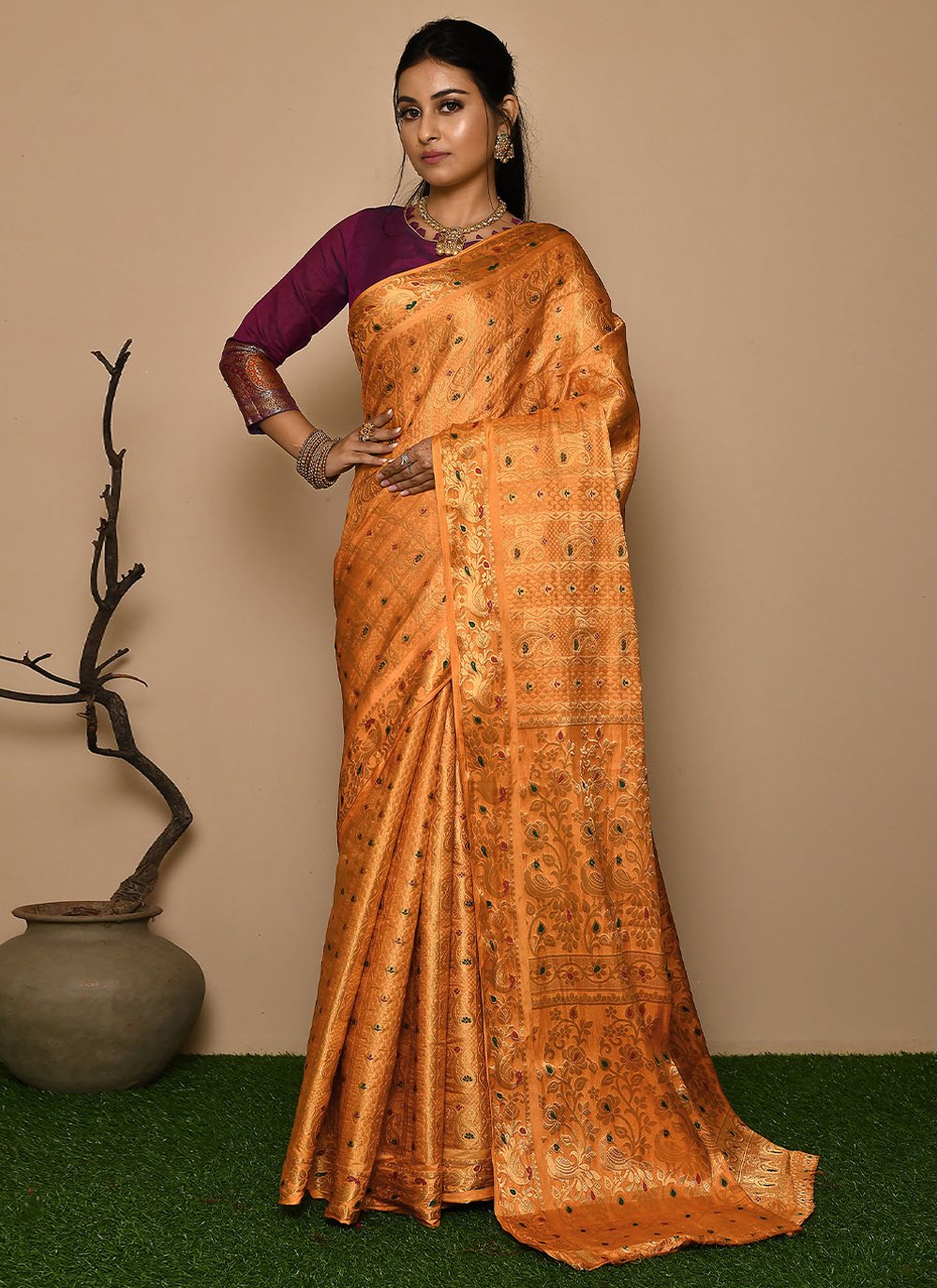 Classic Kanjivaram Silk Mustard Weaving Saree