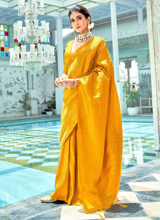 Contemporary Kanjivaram Silk Mustard Woven Saree