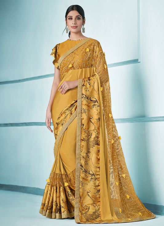 Designer Lycra Mustard Sequins Saree