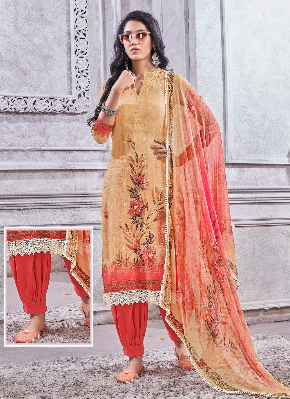 Patiala Suit Cotton Lawn Mustard Digital Print Salwar Kameez