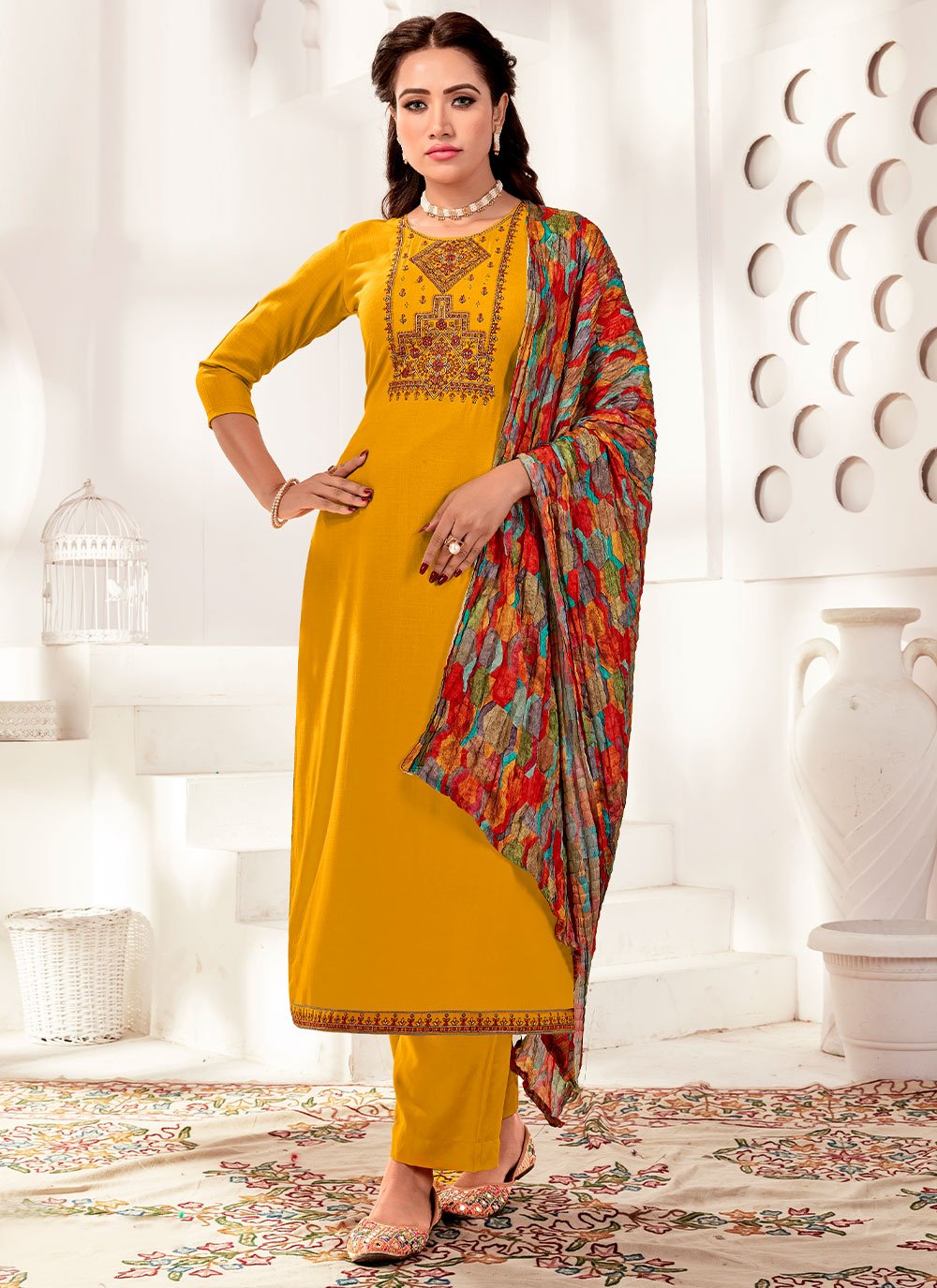 Salwar Suit Rayon Mustard Diamond Salwar Kameez