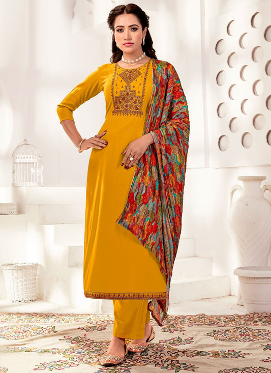 Salwar Suit Rayon Mustard Diamond Salwar Kameez