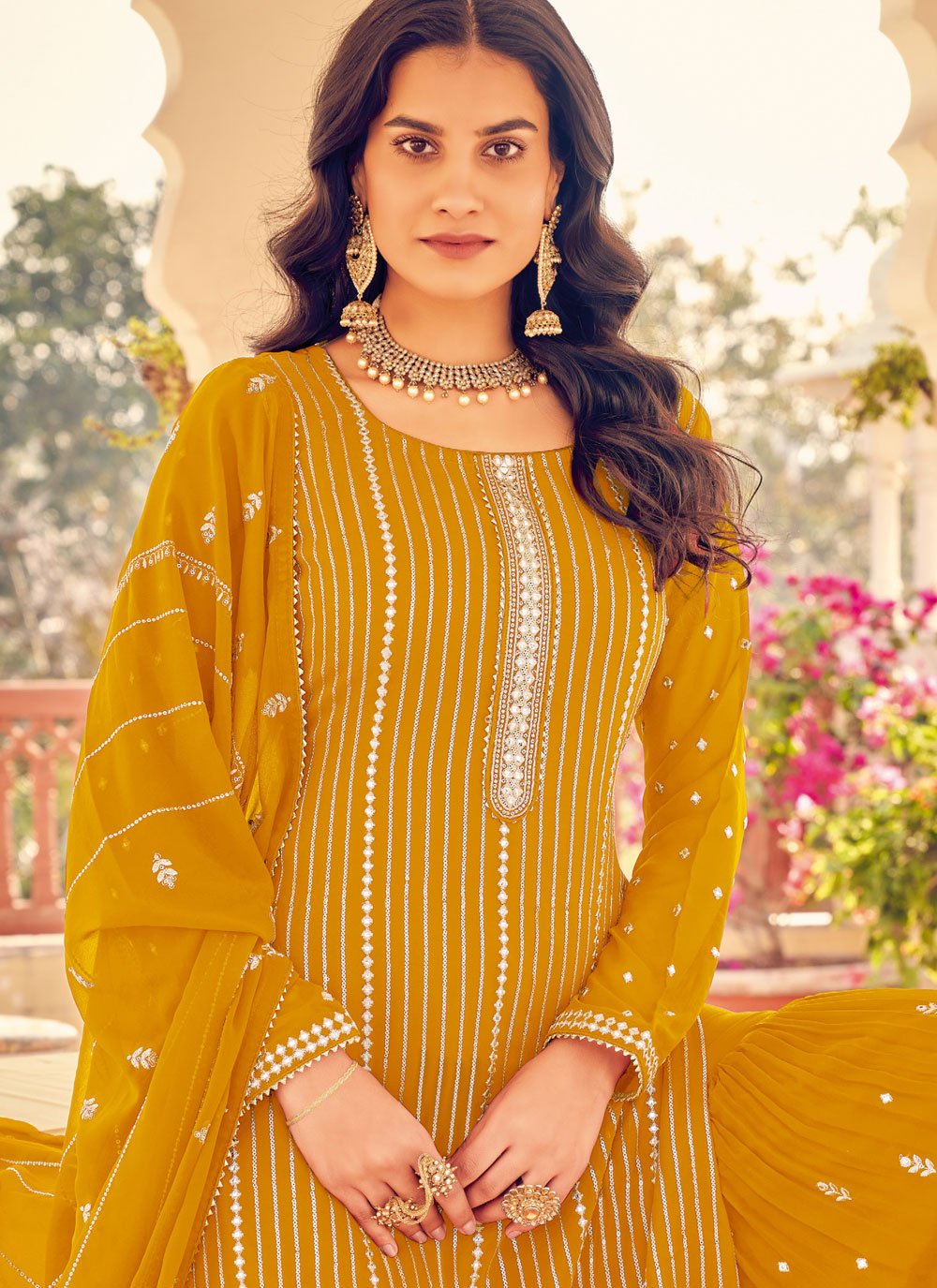 Salwar Suit Georgette Mustard Diamond Salwar Kameez