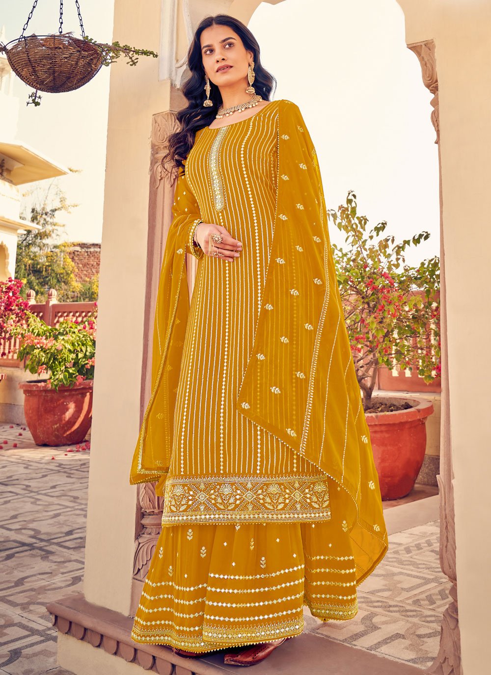 Salwar Suit Georgette Mustard Diamond Salwar Kameez