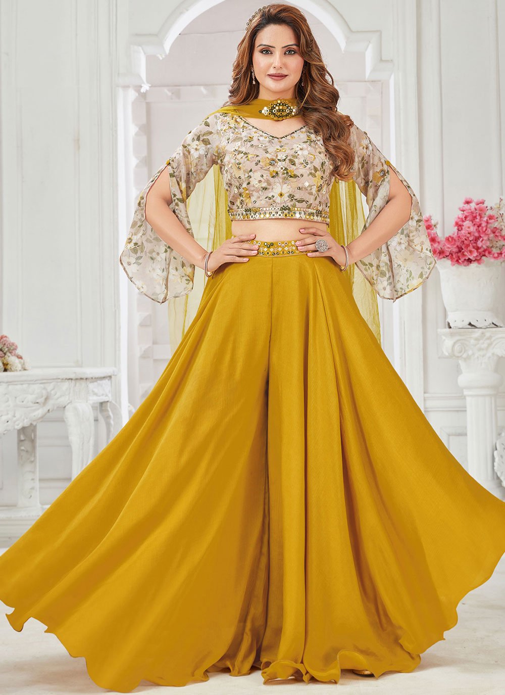 Trendy Suit Chinon Mustard Embroidered Salwar Kameez