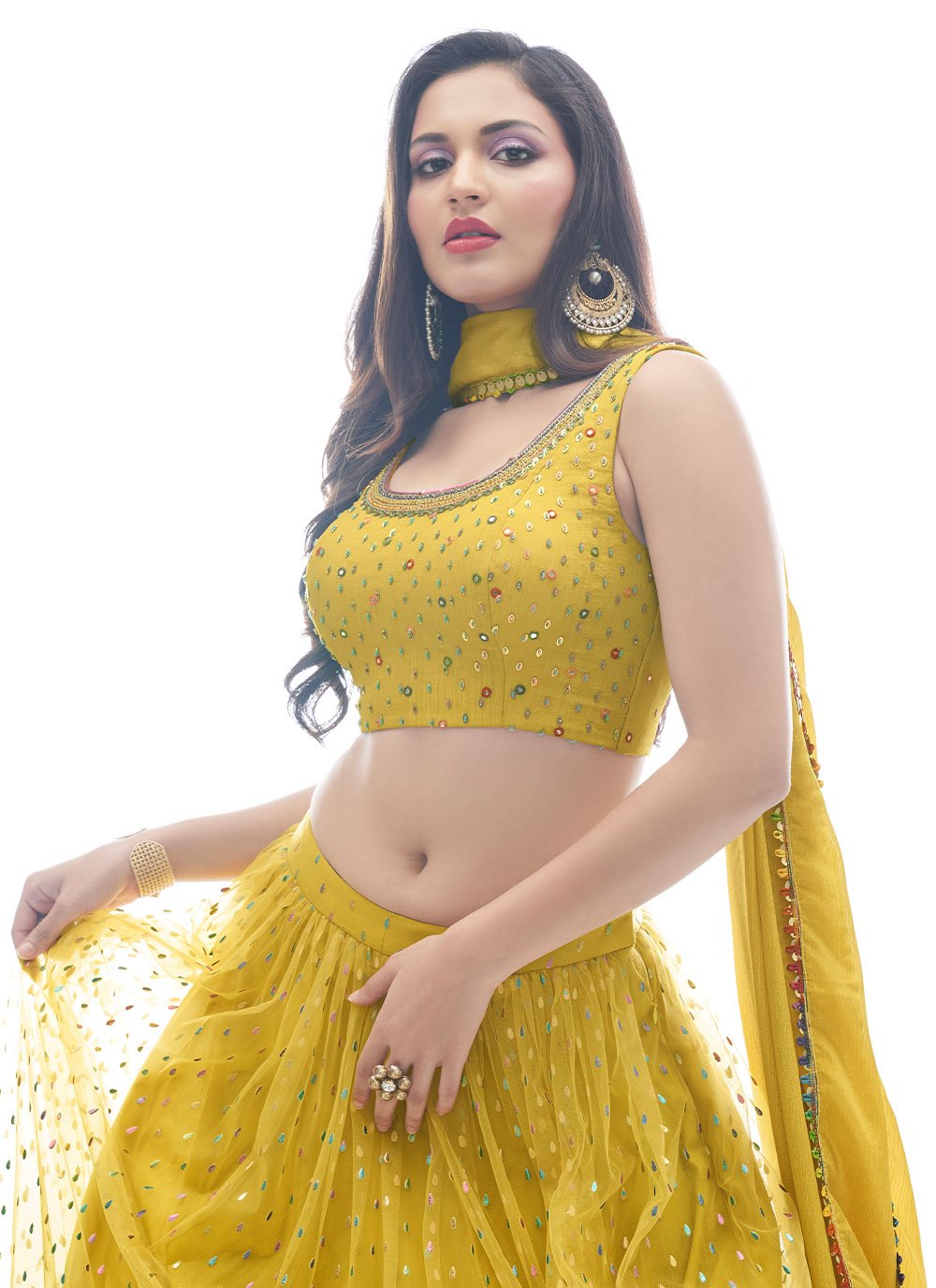 Readymade Lehenga Choli Net Mustard Hand Work Lehenga Choli