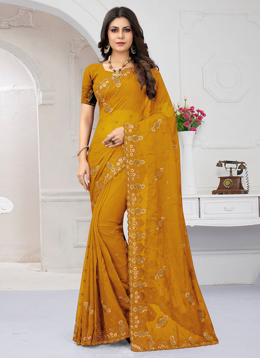 Classic Organza Mustard Diamond Saree