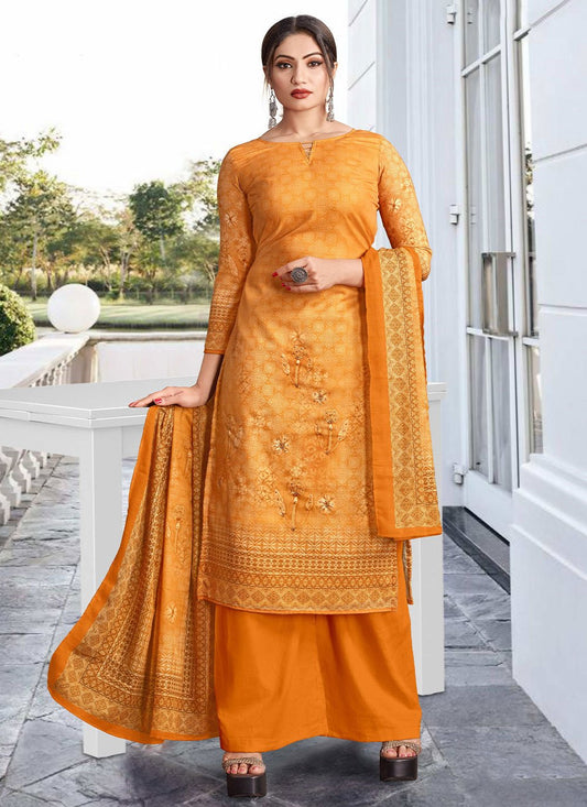 Palazzo Salwar Suit Cotton Mustard Digital Print Salwar Kameez