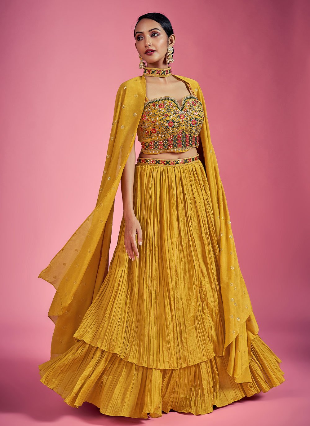 Lehenga Choli Chinon Mustard Cut Dana Lehenga Choli