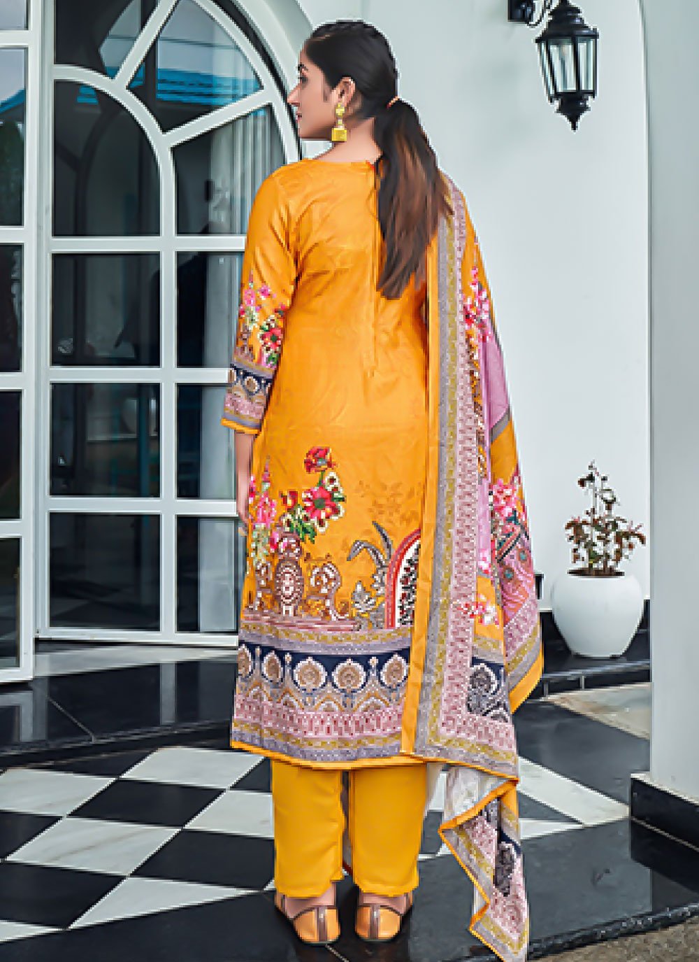 Salwar Suit Pashmina Mustard Digital Print Salwar Kameez