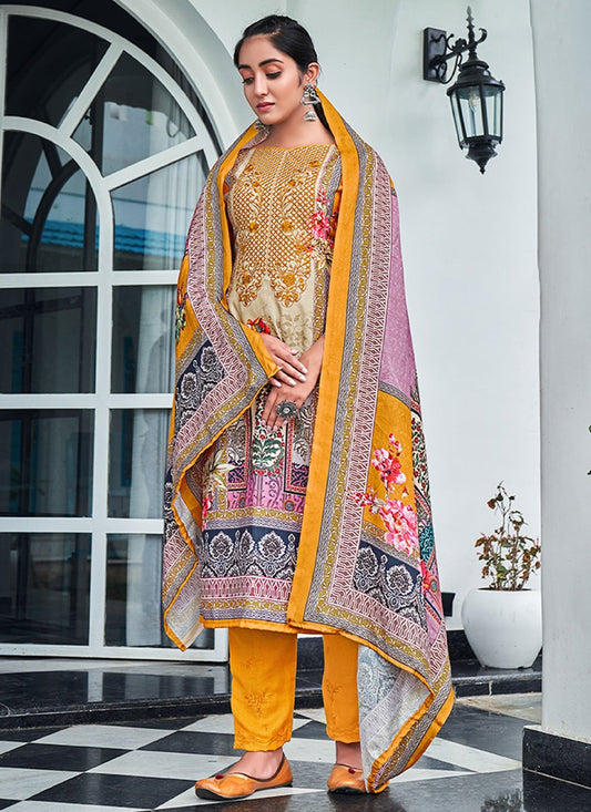 Salwar Suit Pashmina Mustard Digital Print Salwar Kameez
