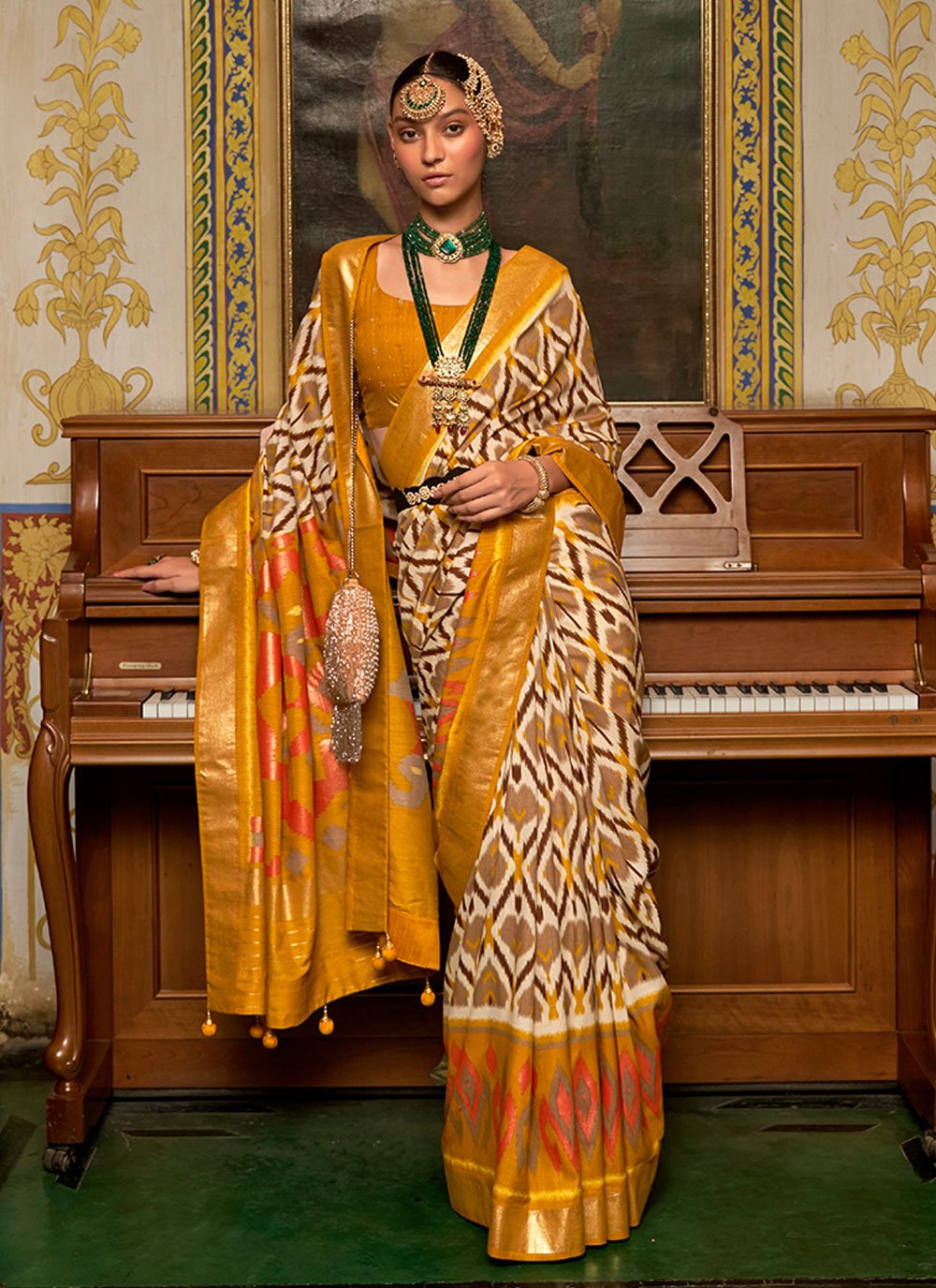 Classic Patola Silk Mustard Weaving Saree