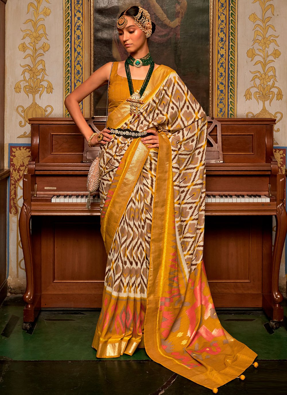 Classic Patola Silk Mustard Weaving Saree