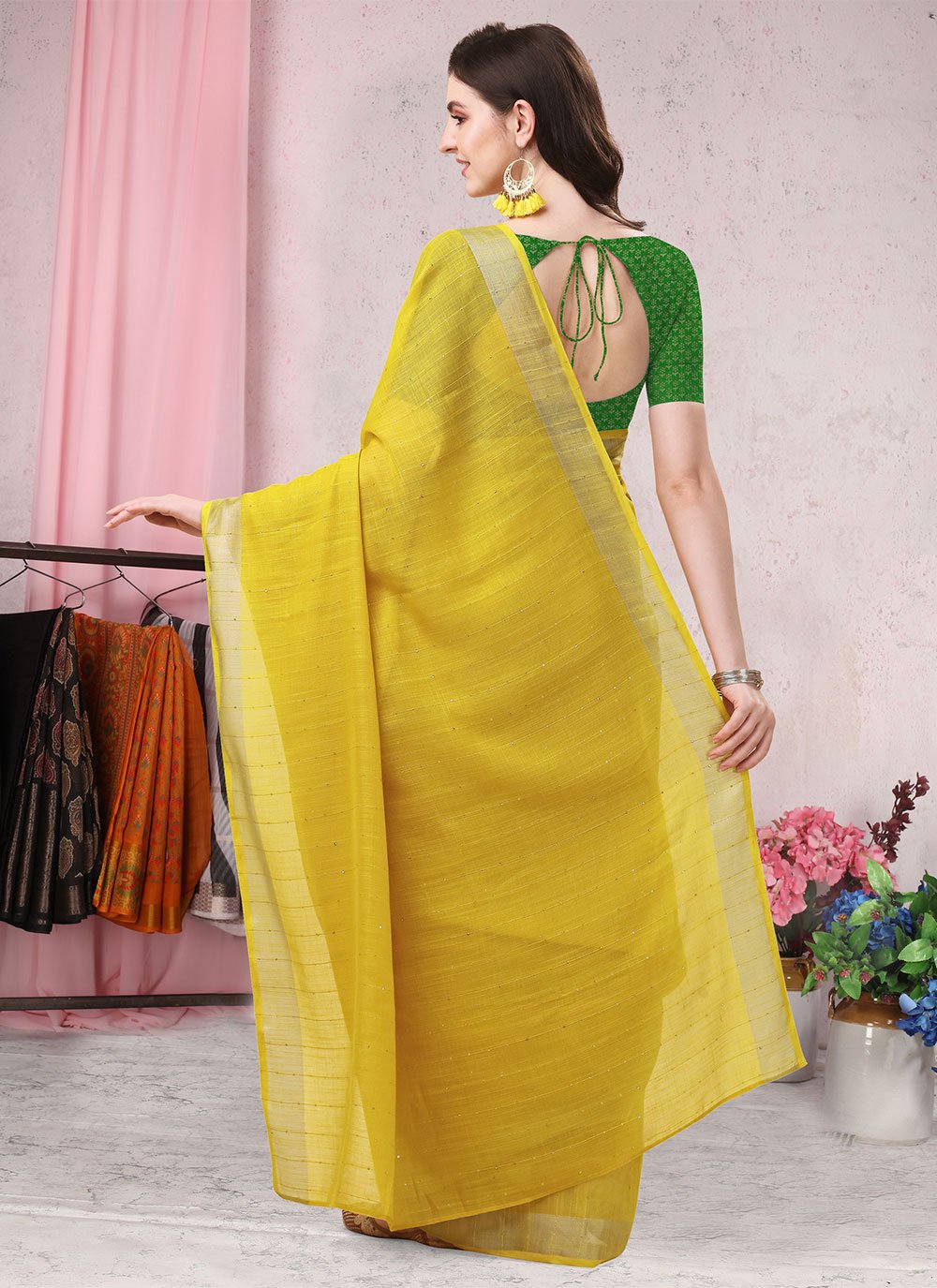 Contemporary Cotton Mustard Plain Saree