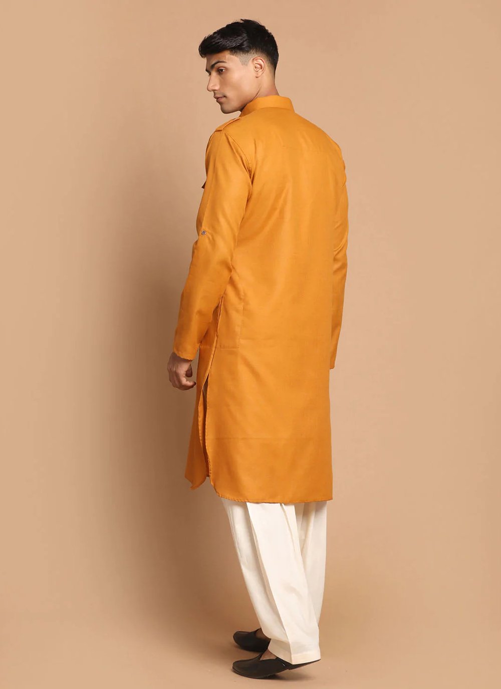 Kurta Pyjama Cotton Mustard Plain Mens