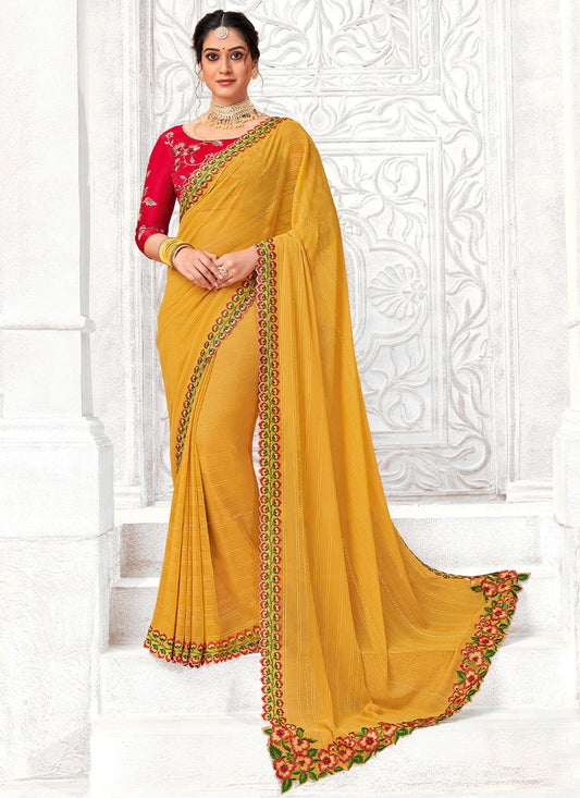 Trendy Saree Polyester Mustard Digital Print Saree