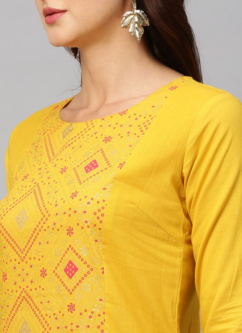 Designer Kurti Cotton Mustard Print Kurtis