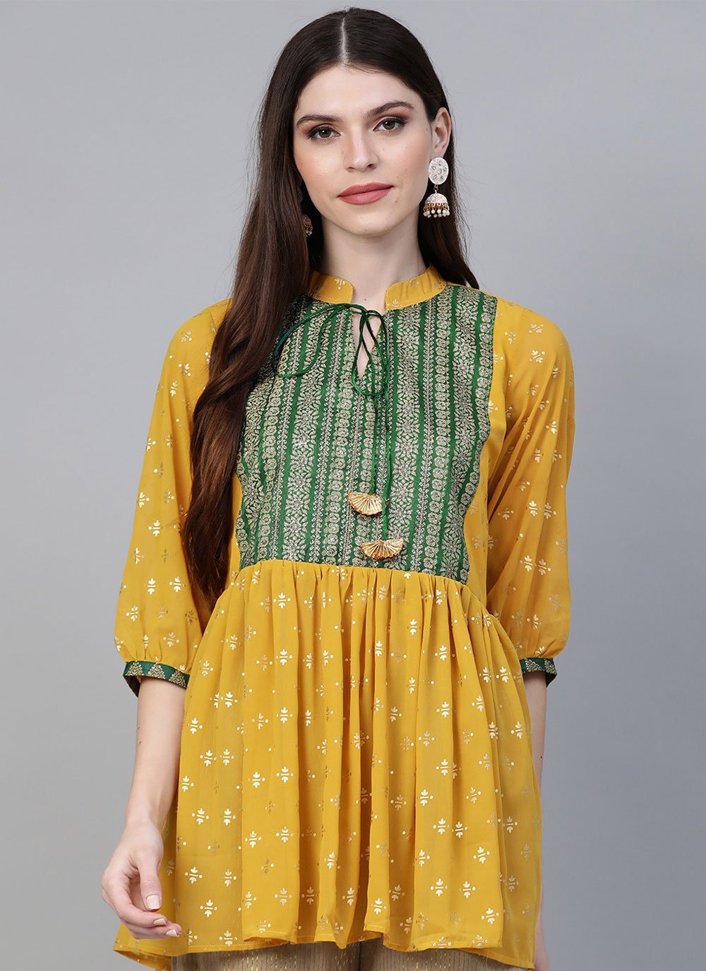 Designer Kurti Georgette Mustard Print Kurtis