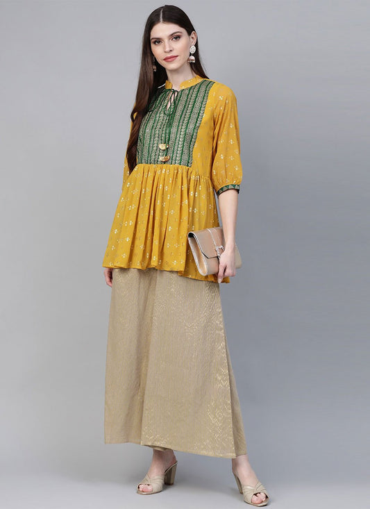 Designer Kurti Georgette Mustard Print Kurtis