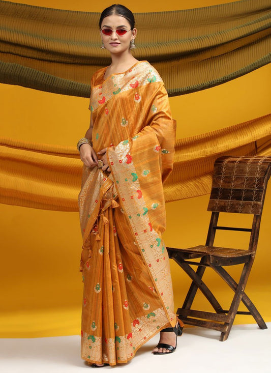 Classic Tussar Silk Mustard Meena Saree