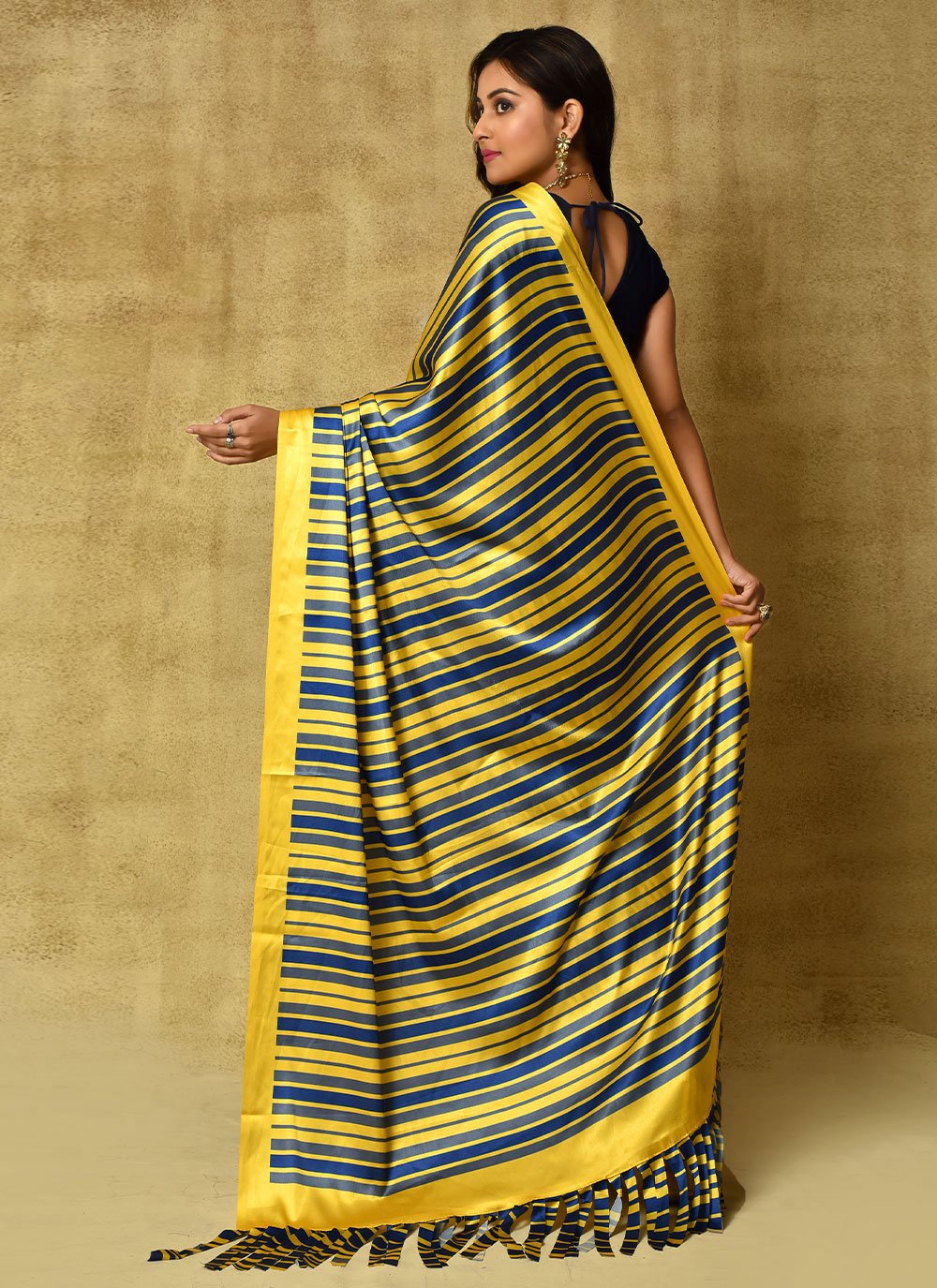 Classic Satin Mustard Digital Print Saree