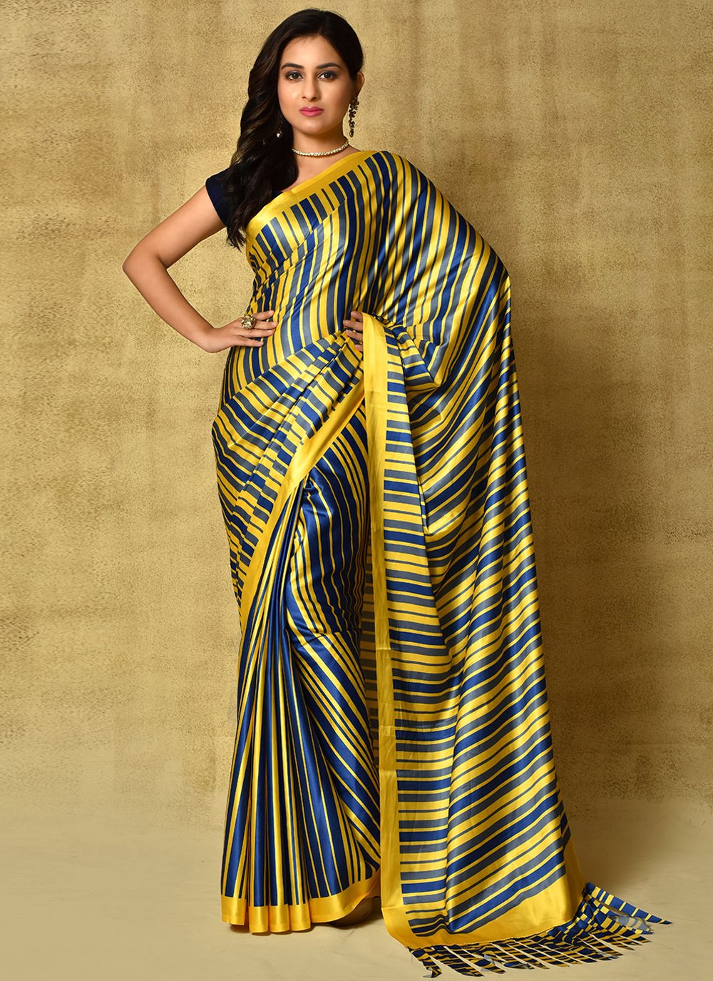 Classic Satin Mustard Digital Print Saree